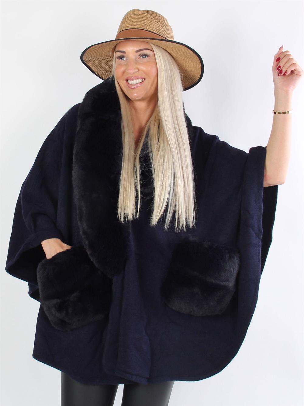 Milka - Sort cardigan med fake fur og store lommer