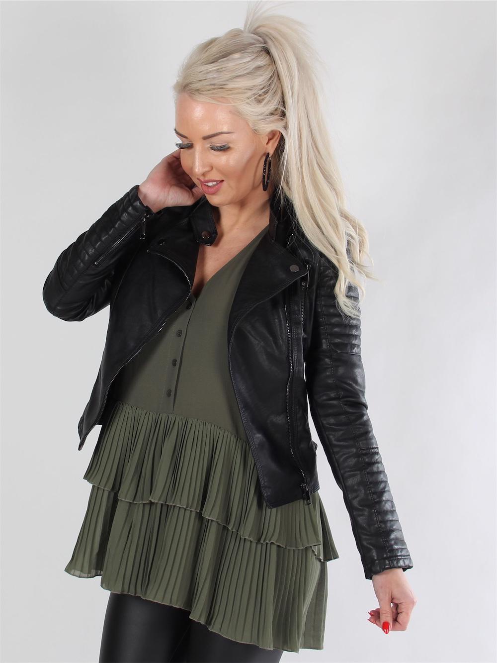 Nicoline - Sort biker jakke i læder look