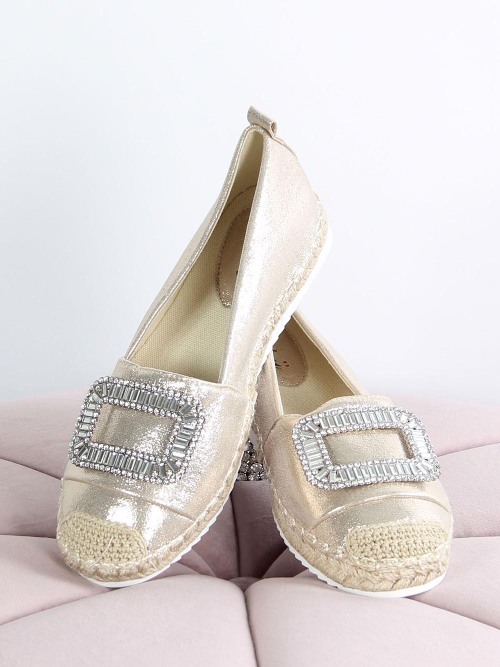 Rochelle - Guldfarvet shiny espadrillos med stort spænde