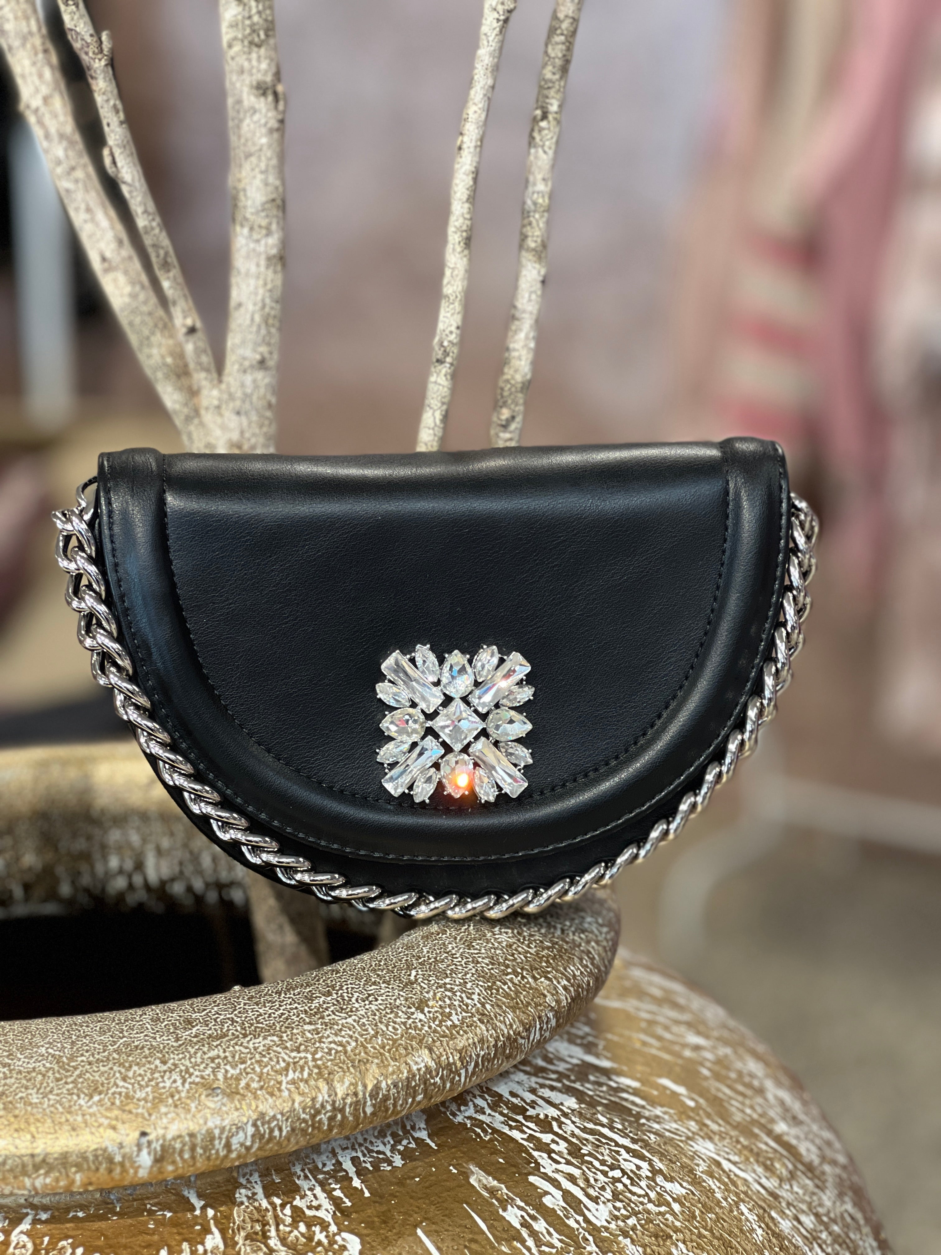 Rose - Lille håndtaske med similitensten og sølv kæde