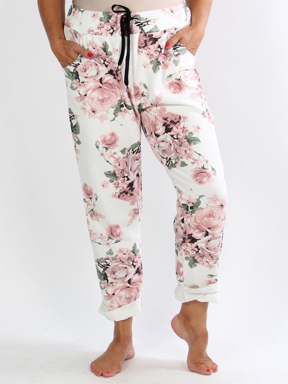 Saima - Hvide joggingbukser med roser