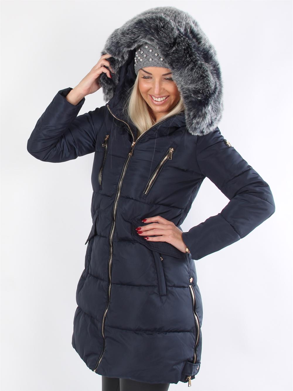 Stephany - Armygrøn dynjakke med fakefur og guld lynlåse