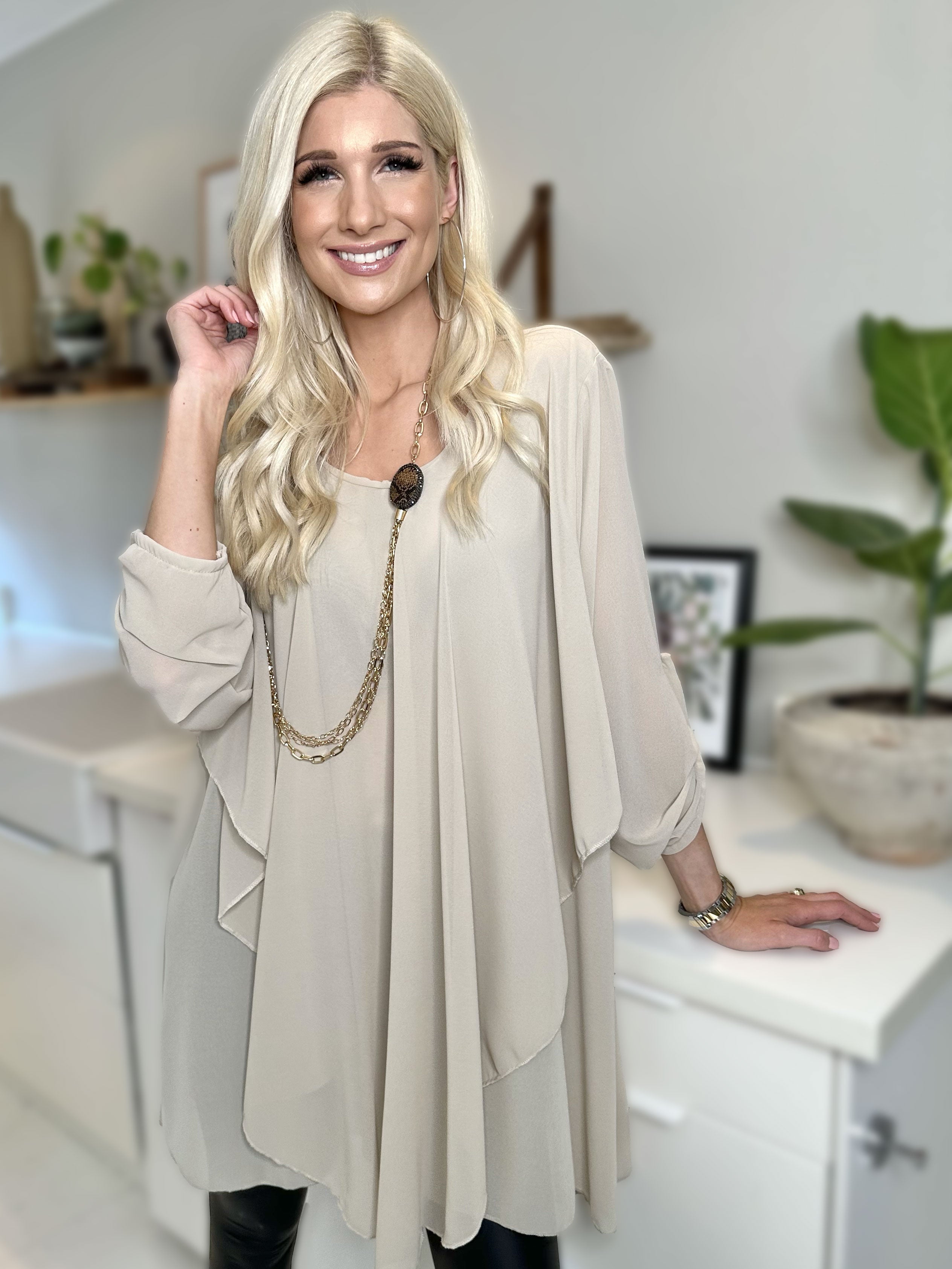 Wanda long sleeve - Tunikakjole i chiffon