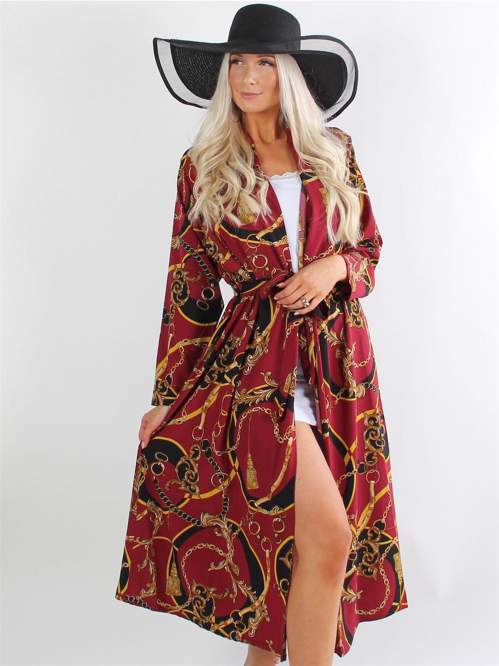 Winnie - Bordeauxfarvet kimono med lænker og bindebånd