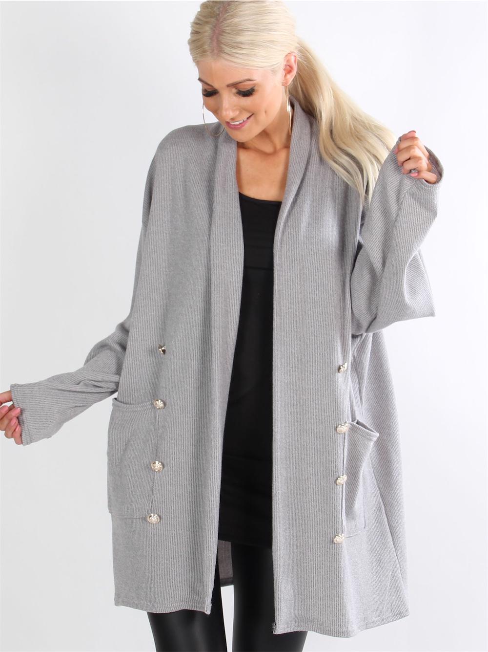 Yrsia - Armygrøn strikcardigan med guld knapper og lommer